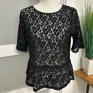 Pieces Crew Neck Black Lace Short Sleeve Top Small Dark Romantic Whimsigoth NWT
